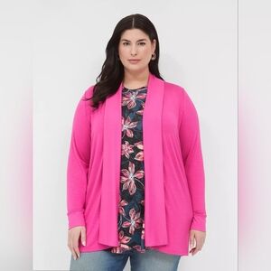 Lane Bryant Long-Sleeve Rib-Trim Overpiece Size 14/16 Bright Pink NWT